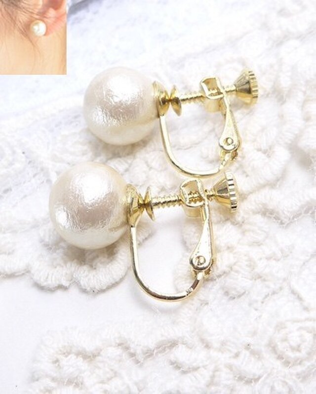 コットンパール12mmのイヤリング☆入園入学など