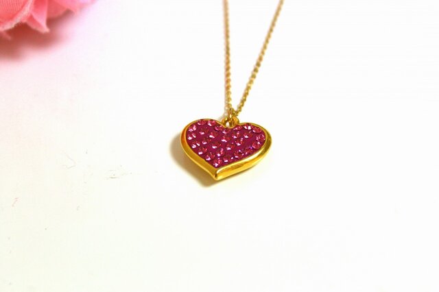 リバーシブル♪スワロフスキー♡ぷっくりハートのネックレス ローズ