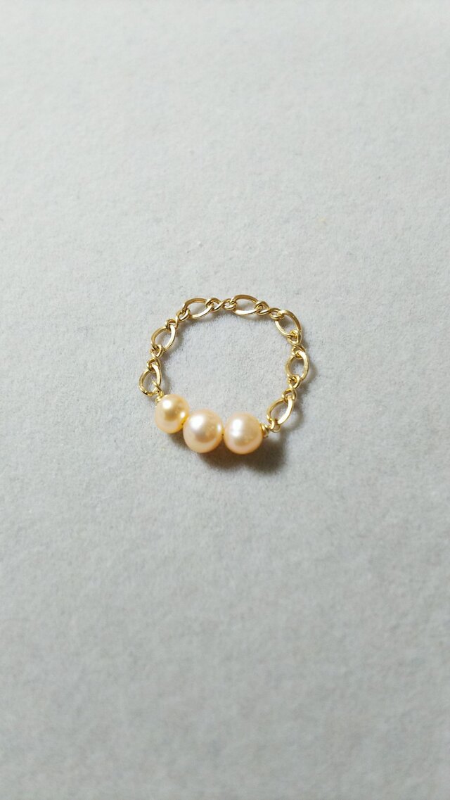 宝石質淡水パールチェーンリング(13号)の画像1枚目