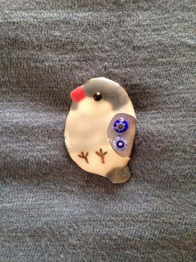 受注製作品 七宝  シルバー文鳥 ブローチ