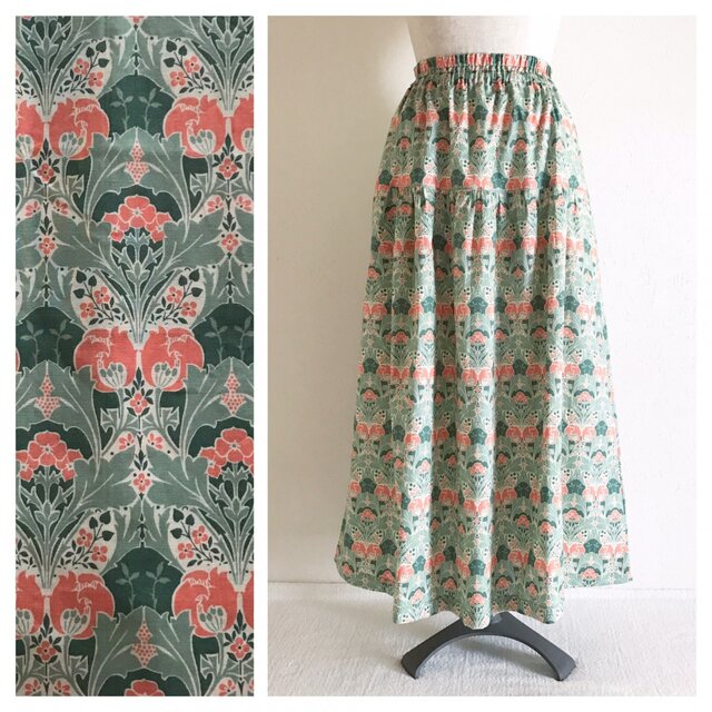 85cm丈：はくだけで美人に変身するティアードスカート（プリマヴェラ：グリーン）