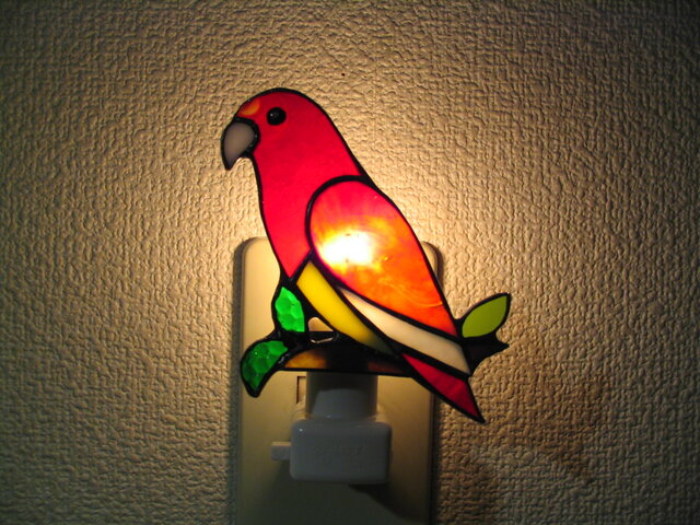 ステンドグラス インコ明取りランプの画像1枚目