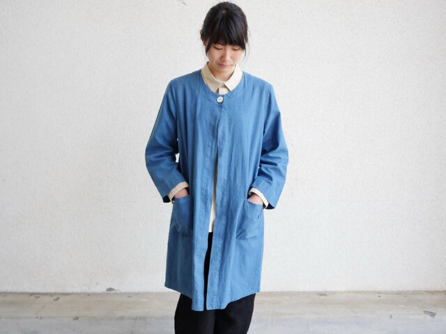 エシカルヘンプひとつボタンコート 正藍染め藍色の画像1枚目