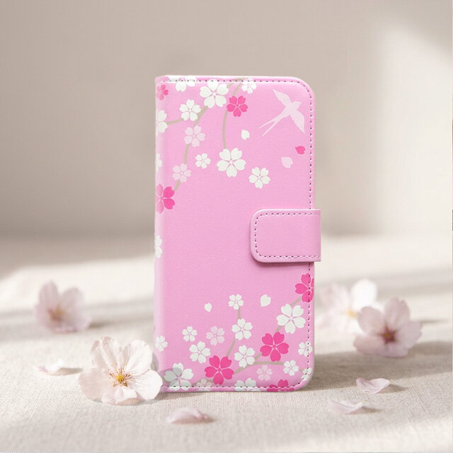 iPhone＞手帳型スマホケース【桜と燕】 | iichi 日々の暮らしを