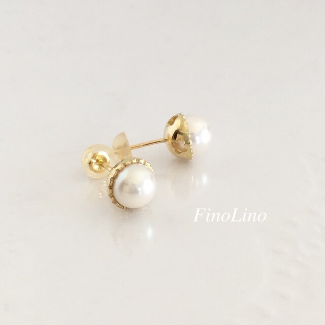 あこやパール K18 お花 ピアス スタッドピアスの画像1枚目