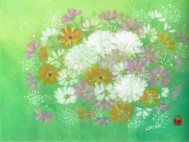 「Cute flower」 水彩画原画の画像1枚目