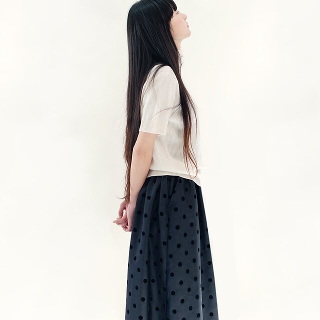 ドット ダークグレー×黒 ロングスカート ブラック ベルベット風 水玉 ●ODETTE●の画像1枚目