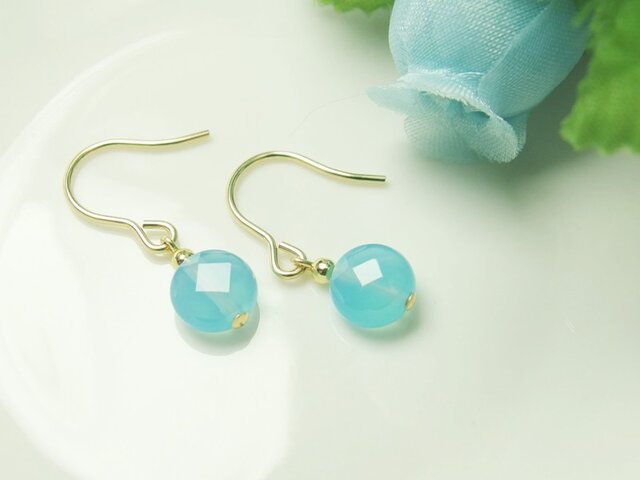 *特別価格**P171*宝石質シーブルーカルセドニーAAA☆プチピアスの画像1枚目