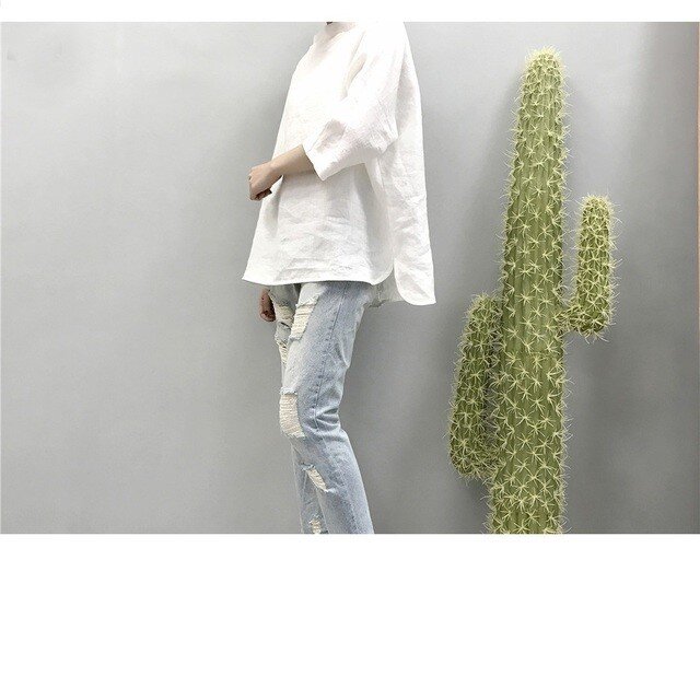 ★en-enフランスリネン・ボトルネック・ドルマンプルオーバー七分袖・オフホワイト