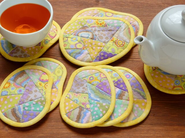 そらまめのコースターとポットマットのセット ~柔らかな風~の画像1枚目