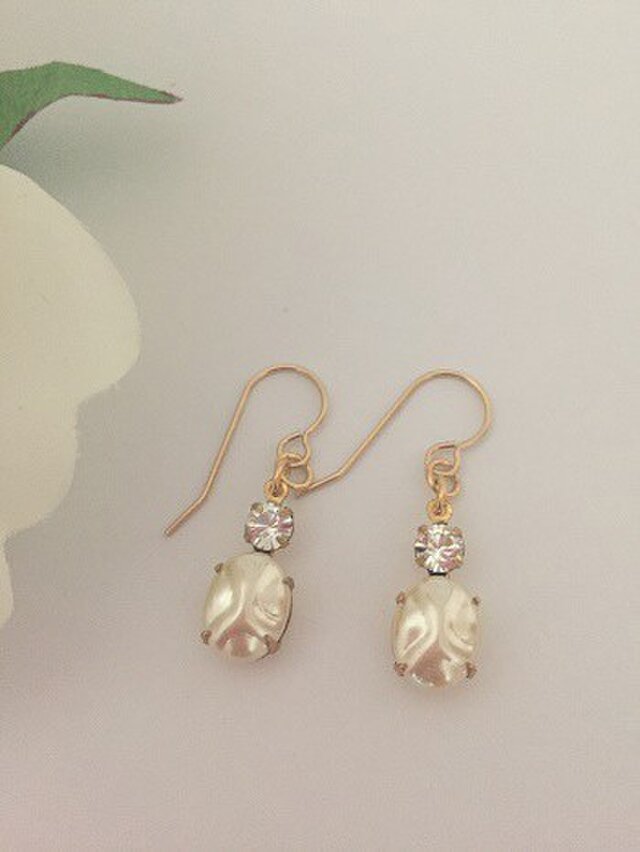 14KGF Vintageチェコグラスパールのピアスsold out