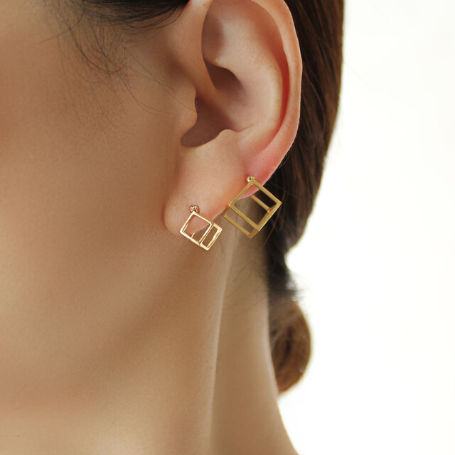 シンプルスクエアゴールドリングピアスマリハSV925 ゴールド14K