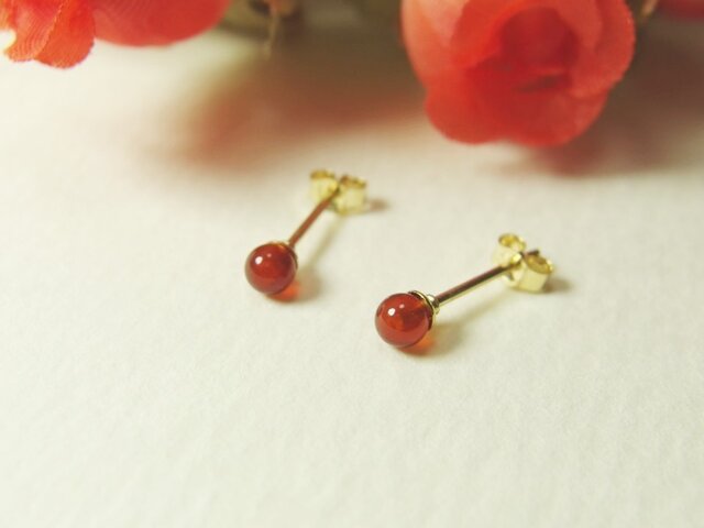 *P34*天然石カーネリアンAAA(極小3mm)☆スタッドピアスの画像1枚目