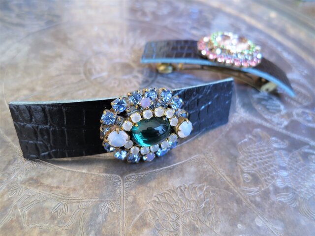 ヴィンテージバレッタ ブルービジュー vintage barretta bijou <BRT-A>の画像1枚目