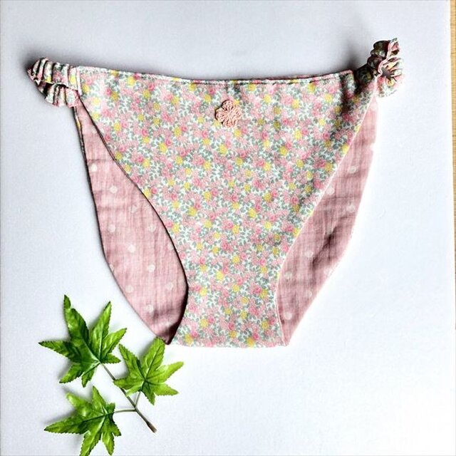 オーガニックコットン★ふんどしパンツ<S~M,Lの2サイズ対応>★ピンクフラワーの画像1枚目