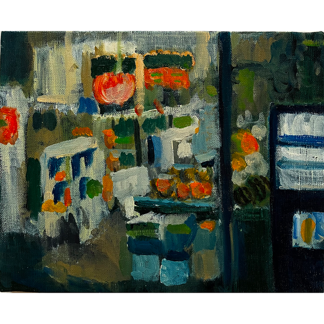 原画「夕方の八百屋」F3・油彩画