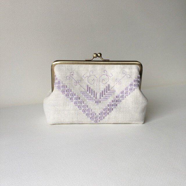 fontaine  purple  18㎝リネンガマ口ポーチ