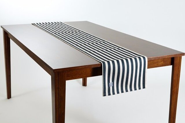テーブルランナー 北欧柄 ブラック ストライプ 天然リネン 183×30cm