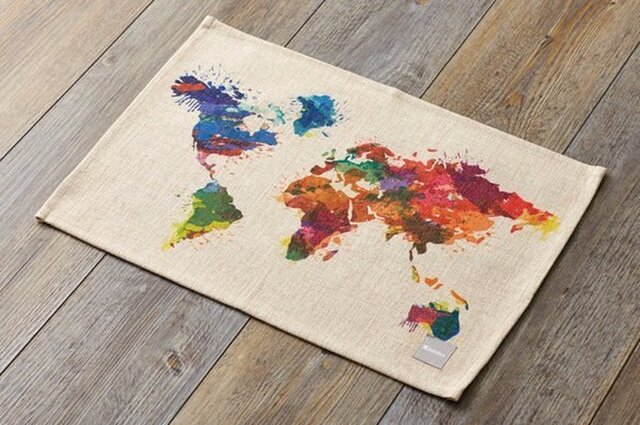 ランチョンマット 北欧デザイン カラフルワールド 2枚組 天然リネン 45×32cm jubileeteatoweltt041の画像1枚目