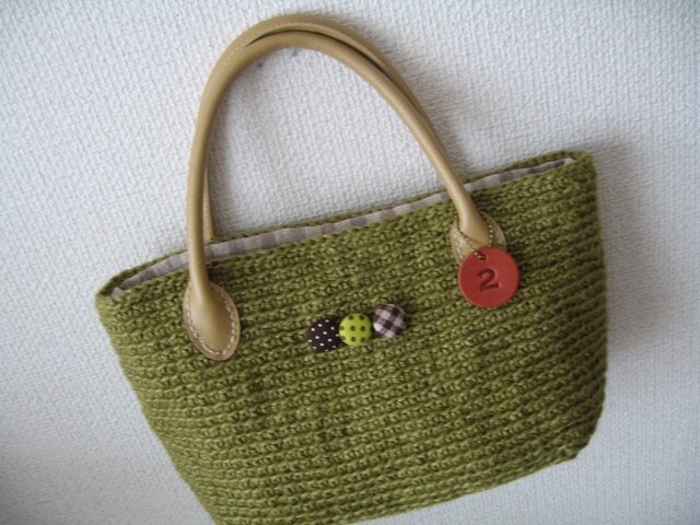 麻ひもスクエア手提げBag・オリーブの画像1枚目
