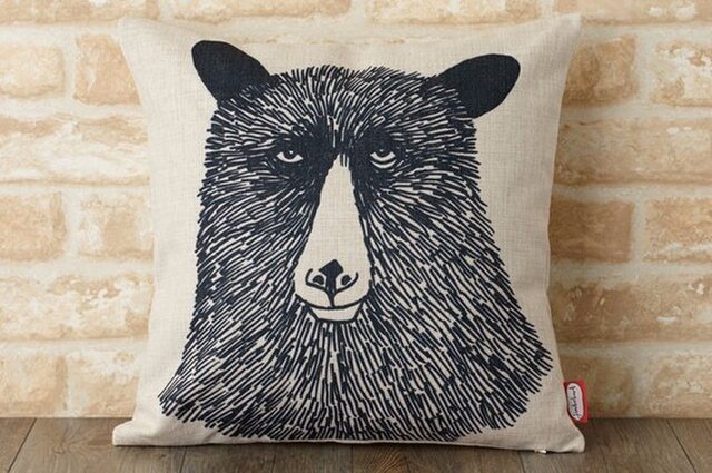 クッションカバー 45×45cm Jimbobart デザイン クマ JIMBOCUSHION001 天然リネンの画像1枚目