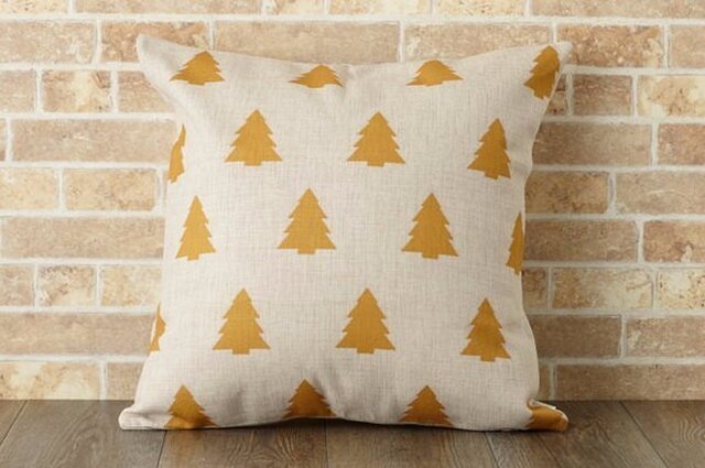 クッションカバー 45×45cm 北欧デザイン 天然リネン ツリードットイエロー jubileecushionse701の画像1枚目