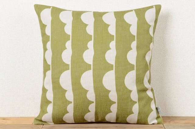 クッションカバー 45×45cm 北欧風 オリーブクラウドライン 天然リネン jubileecushioncc097ymの画像1枚目