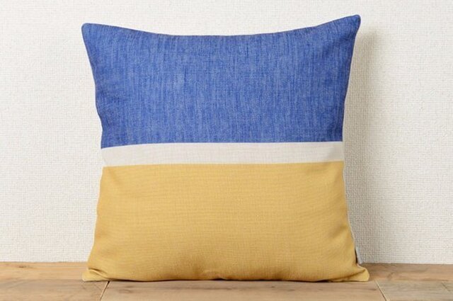 クッションカバー 45×45cm 北欧 ブルーイエローホライゾン 天然リネン jubileecushioncc056ymの画像1枚目
