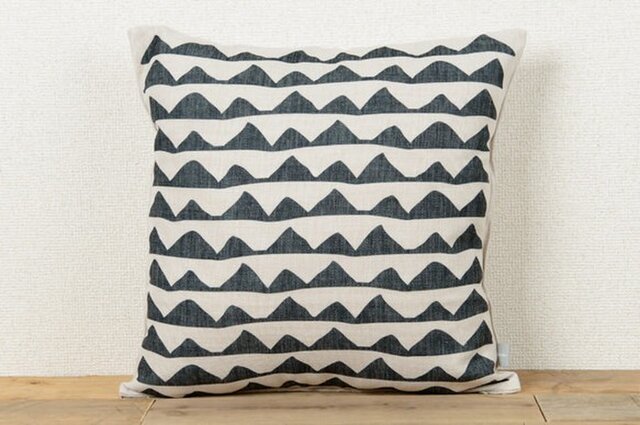 クッションカバー 45×45cm 北欧デ柄 天然リネンブラック リップル jubileecushioncc043ymの画像1枚目