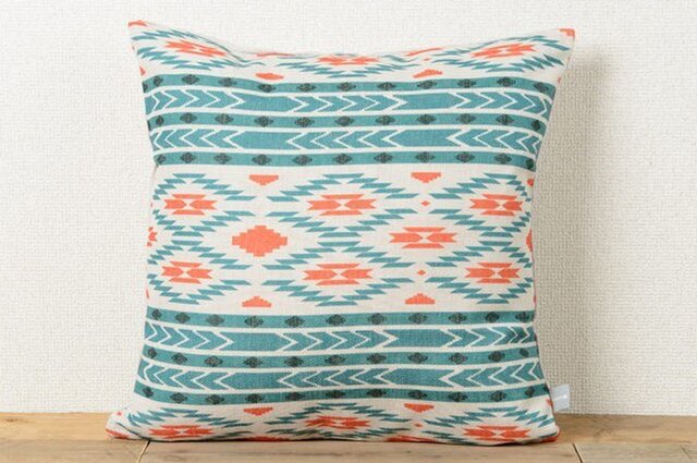 クッションカバー 45×45cm 北欧デザイン 天然リネン オレンジ キリム jubileecushioncc032の画像1枚目