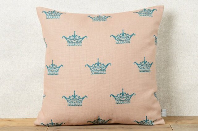 クッションカバー 45×45cm 北欧柄 天然リネン ブルーグリーンクラウン jubileecushioncc016の画像1枚目