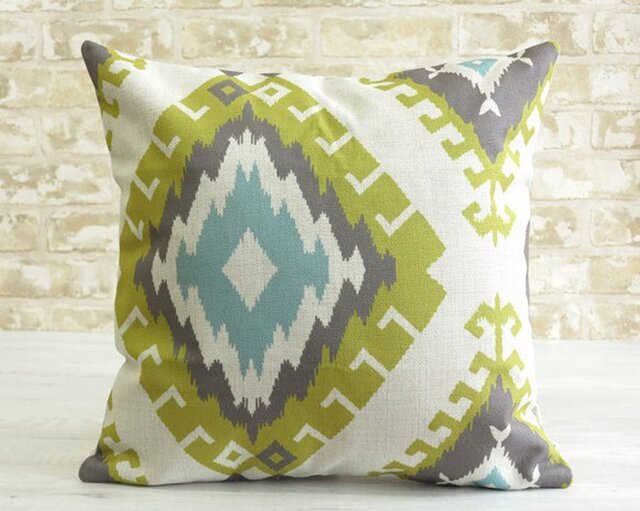 クッションカバー 45×45cm 北欧デザイン 天然リネン ミントグレーキリム jubileecushionse513aの画像1枚目