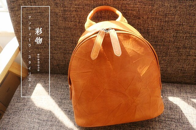 【受注製作】コロコロ牛革のリュックサック 丈夫 手作 ハンドバッグ ブラウン KR840の画像1枚目