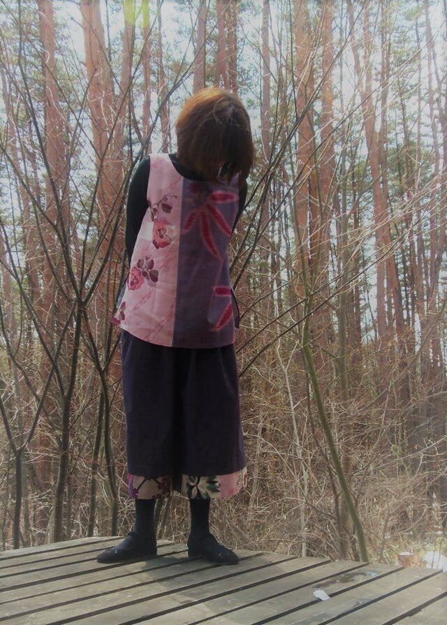 銘仙×播州織 ウラマサリトップス005（花尽くし）リバーシブル　チュニック　ブラウス　プルオーバー