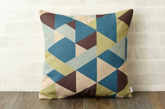 クッションカバー 45×45cm 北欧柄 天然リネン ブルーブラックジオ jubileecushionse286aの画像1枚目