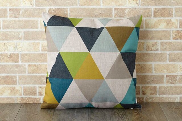 クッションカバー 45×45cm 北欧柄 天然リネン イエローグリーンジオ jubileecushionse232aの画像1枚目