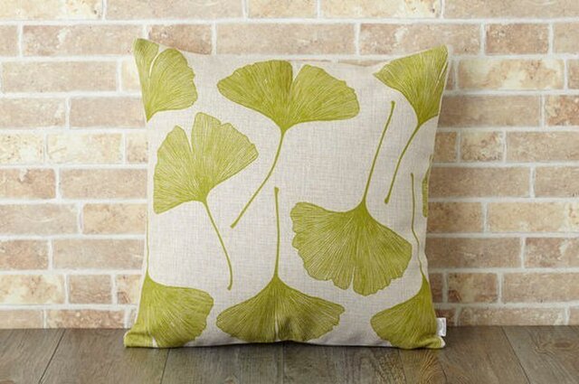 クッションカバー 45×45cm いちょう 植物 天然リネン ギンゴリピート jubileecushionse052aの画像1枚目