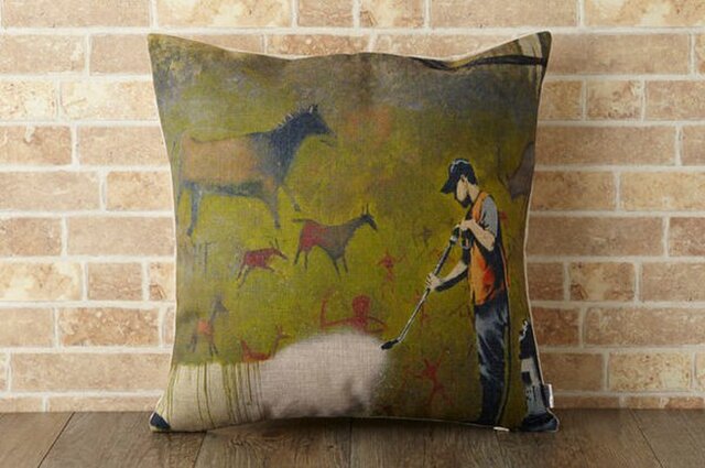 クッションカバー 45×45cm Banksy ウォールアートクリーン jubileecushionba010の画像1枚目