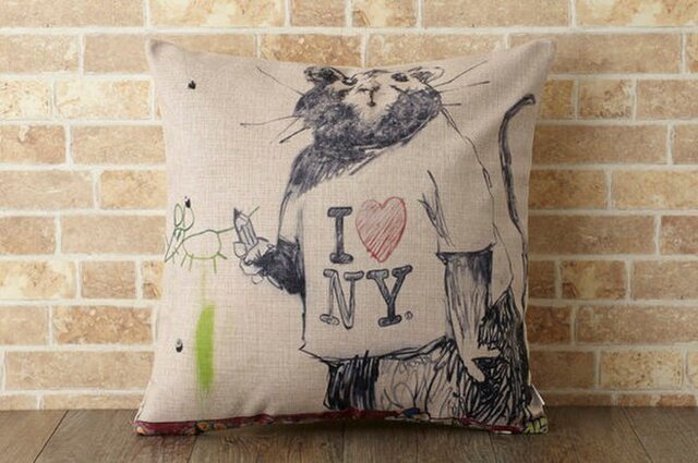 クッションカバー 45×45cm Banksy マウスインニューヨーク jubileecushionba002の画像1枚目