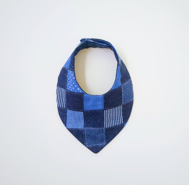 ★青マーカーたて×デニムギンガムチェック★ ハンドメイド　スタイ ☆青マーカーたて×デニムギンガムチェック☆ ハンドメイド