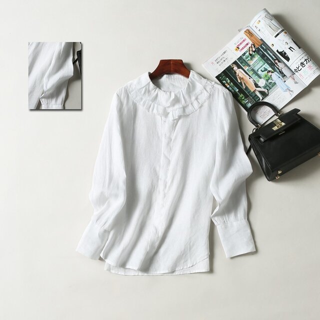 (再販)春夏の着こなしに大活躍のリネン100%シャツ ホワイトの画像1枚目