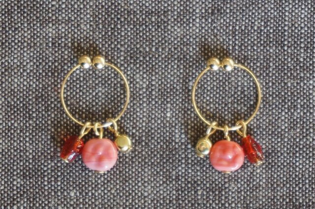 *coral&red*クリップイヤリング*の画像1枚目