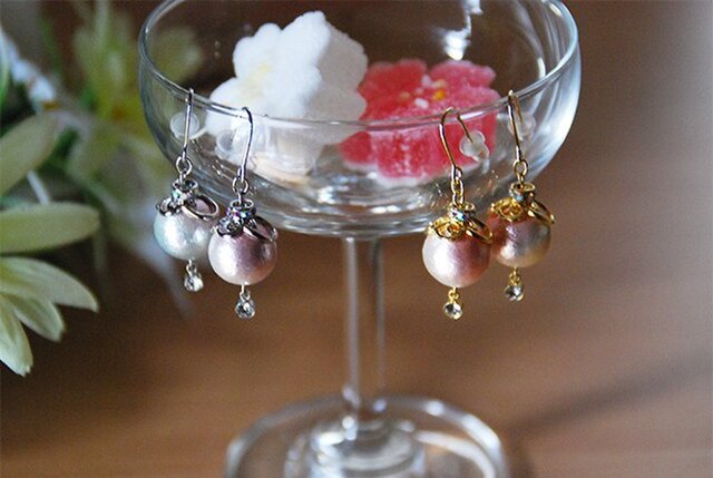 桜襲のピアス(桜色・青色)の画像1枚目