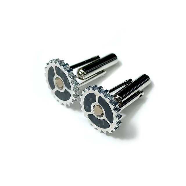 歯車カフスボタン】1粒の輝くラインストーンがアクセントに