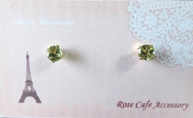 (1046)再販✨ペリドット スタッドピアス☆宝石質4mm ラウンドファセットカット。・。・の画像1枚目