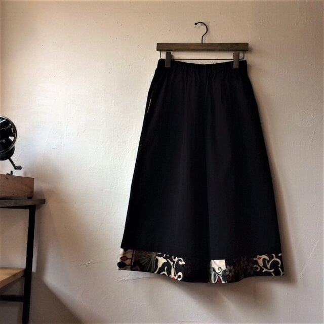 播州織×銘仙パッチワーク「いろいろ銘仙のガウチョパンツⅢ」062黒