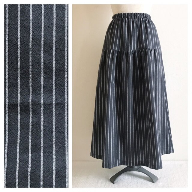 ハンサムなストライプのティアードスカート（85ｃｍ丈:チャコール)