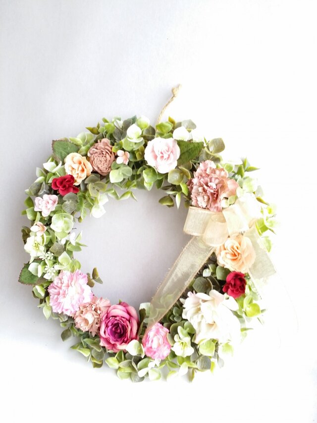 ~flowerリース*ナチュラルリース*受注制作~ ローズpink☆の画像1枚目