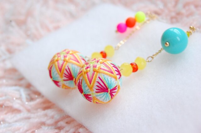 【HOT!summer summer】ノンホールピアス★カラフル手毬の画像1枚目