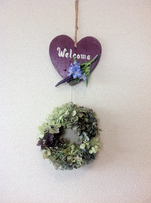 ハートのウォールデコとあじさいのリース